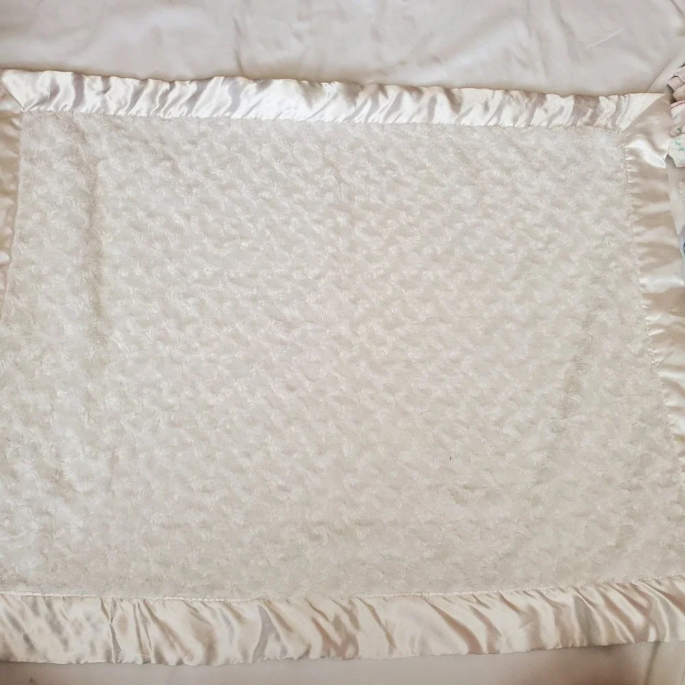 BABY ASPEN White Rosette Satin‎ Trim Plush Baby Blanket Soft Green  Back